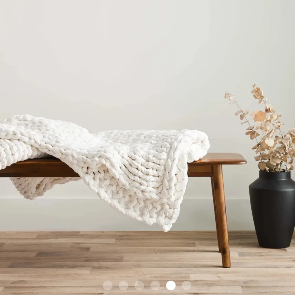 Silk & Snow LIKE NEW hand Knitted Weighted Blanket natural Cream 15 lbs - Picture 4 of 10